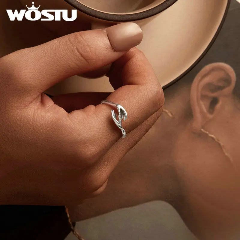 WOSTU 925 Sterling Silver Guardian Hand Hug Ring Infinite Love Opening Rings For Women Party Stackable Ring Fine Jewelry Gift