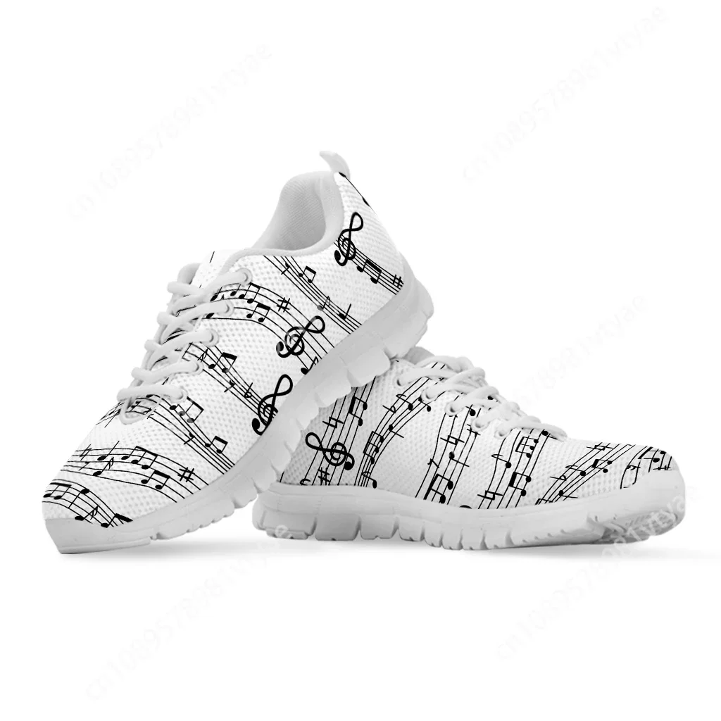 Custom Made Music Notes Prints 2022 Mesh Shoes Woman Spring Ladies Shoes Lace-Up Flats Sneakers Women Plus Size Footwear