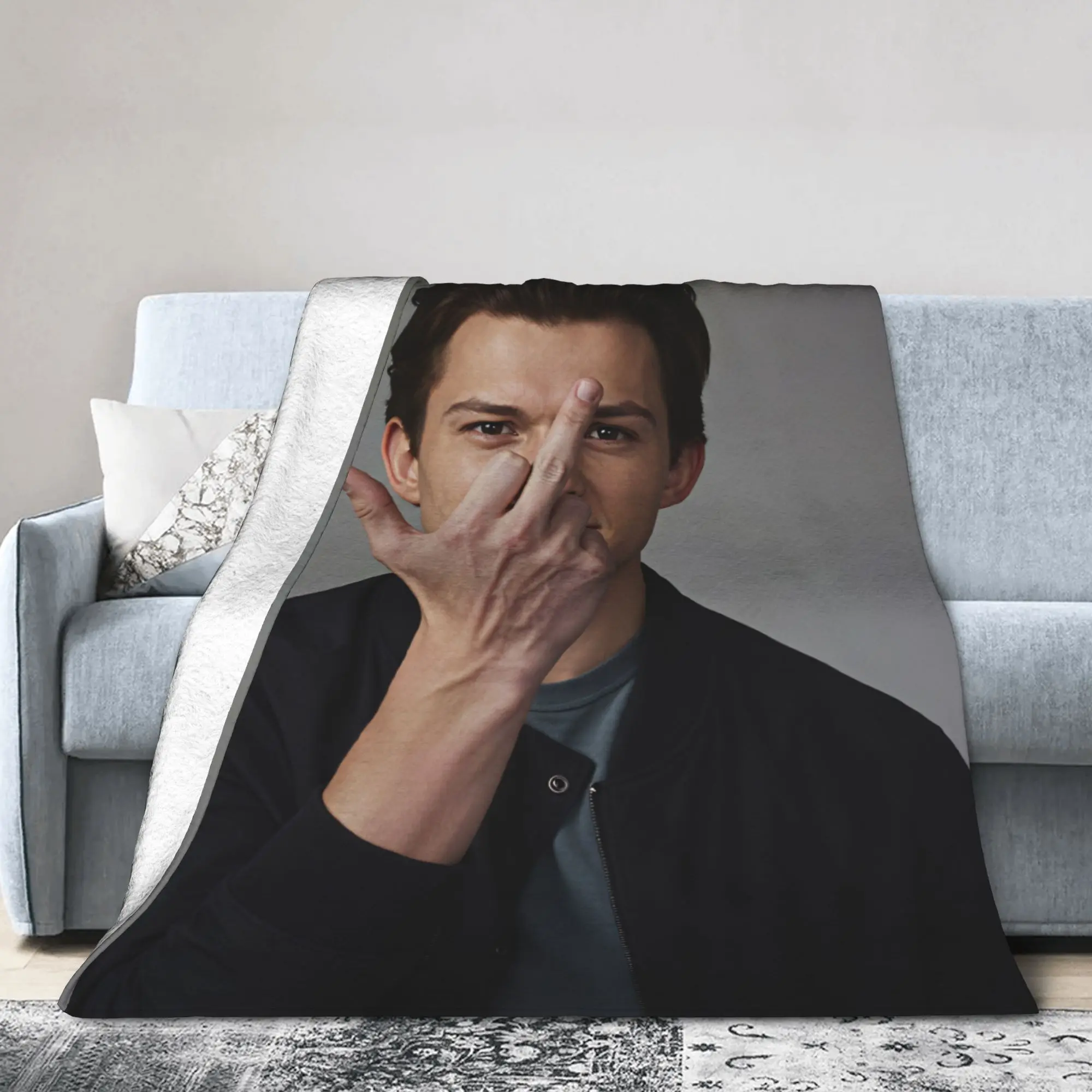Tom Holland Hand Gesture Portrait Warm Blanket  Decorative Plush Bedding Throws Graphic Outdoor Flannel Bedspread Sofa Bed Cover