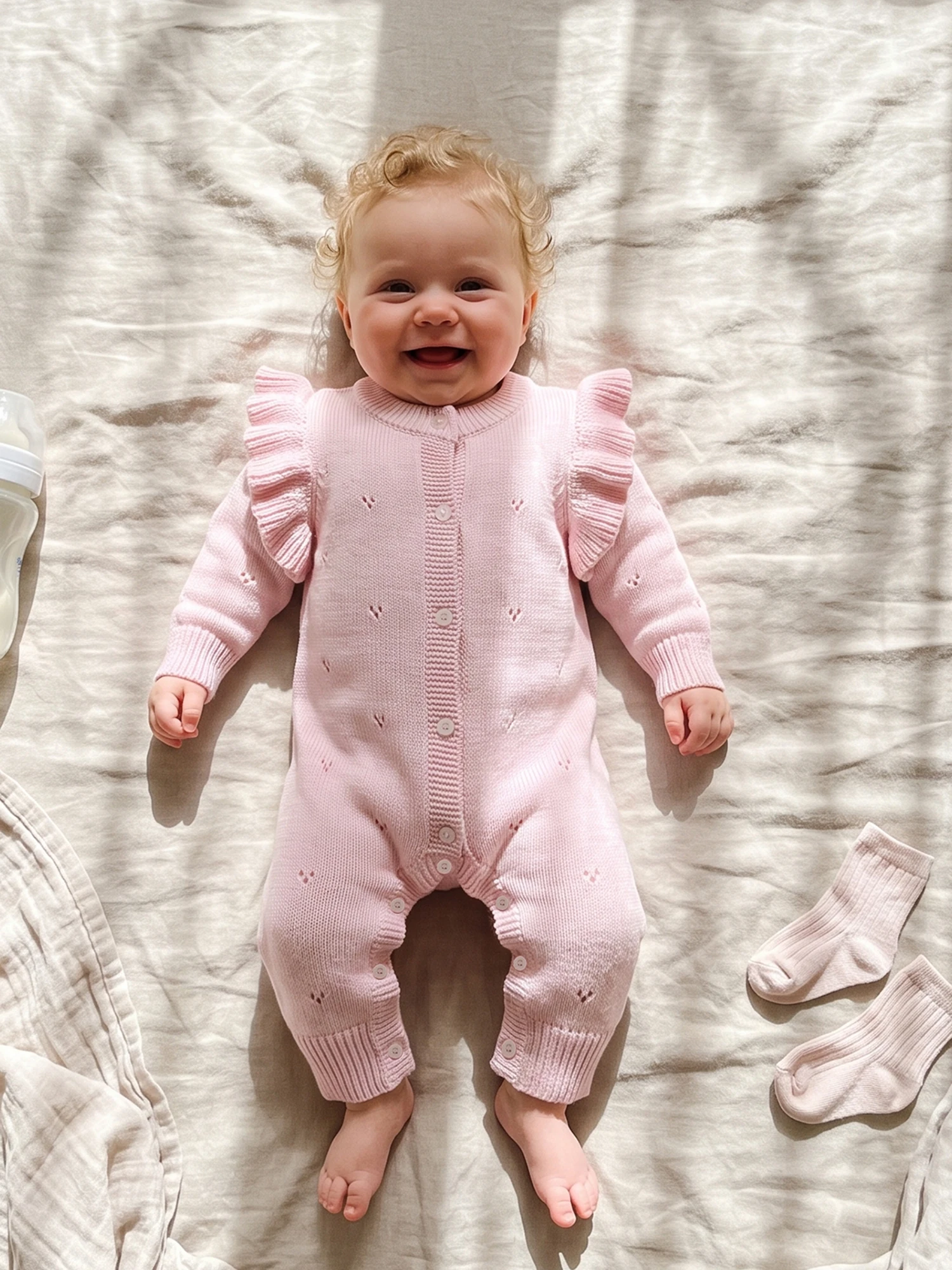 Neck Knit Ruffle Knit Ruffle Girl Fall Romper Sleeve Round Neck Girl Fall Round Neck Round Long Baby Girl Fall