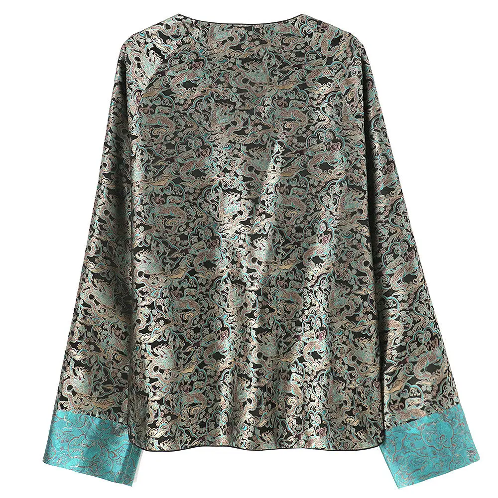 BirdTree-Silk Song Brocade Elegant Coat, O Neck Color Blocking, Women OL Retro Design Loose Cardigan, 2026 Autumn New C6O433CC