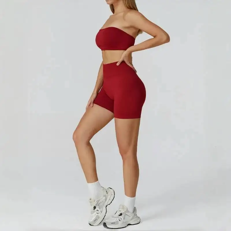 

Women S Seamless Bra Yoga With Hollowed Out Nude Feeling Beautiful Back High Waist Fiess Suit Outdoor Sports Running Set