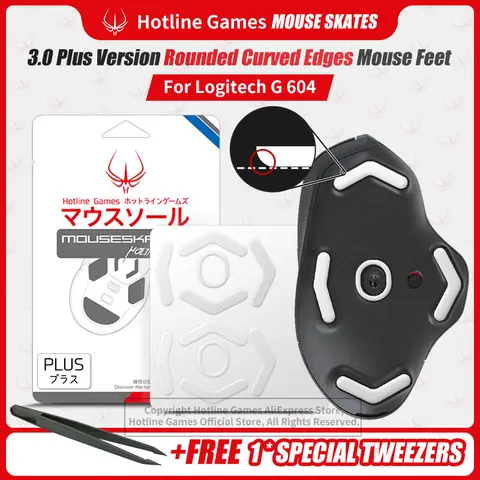 2 Sets Hotline Games 3.0 Plus Rounded Curved Edges Mouse Feet Skates for Logitech G604 Wireless Gaming Mouse Gamer
