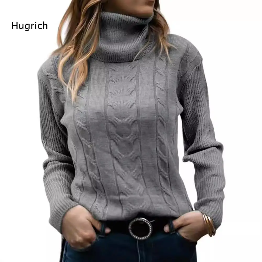 Women's Winter Warm Cable Knit Turtleneck Sweater Long Sleeve Soft Pullover Top Casual Loose Fit Grey White Black Pink Beige