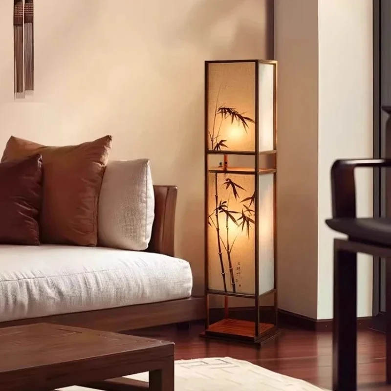 

D80 Solid wood floor lamp aesthetics retro zen tea room living room atmosphere decoration study new Chinese style