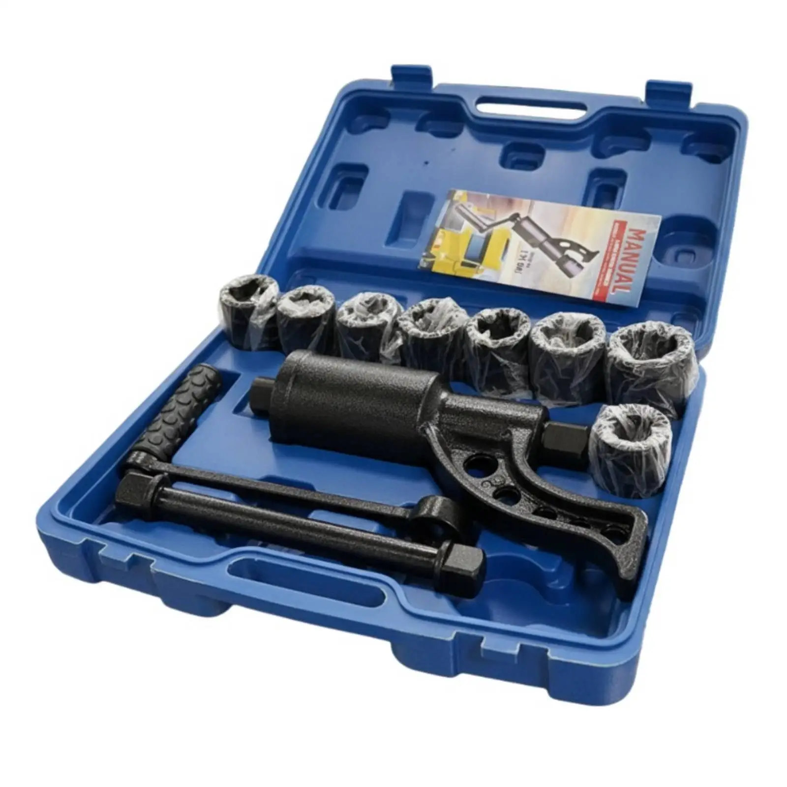 Professional Truck Tire Wrench Set with Crank Handle and Socket Attachments for Roadside Repair