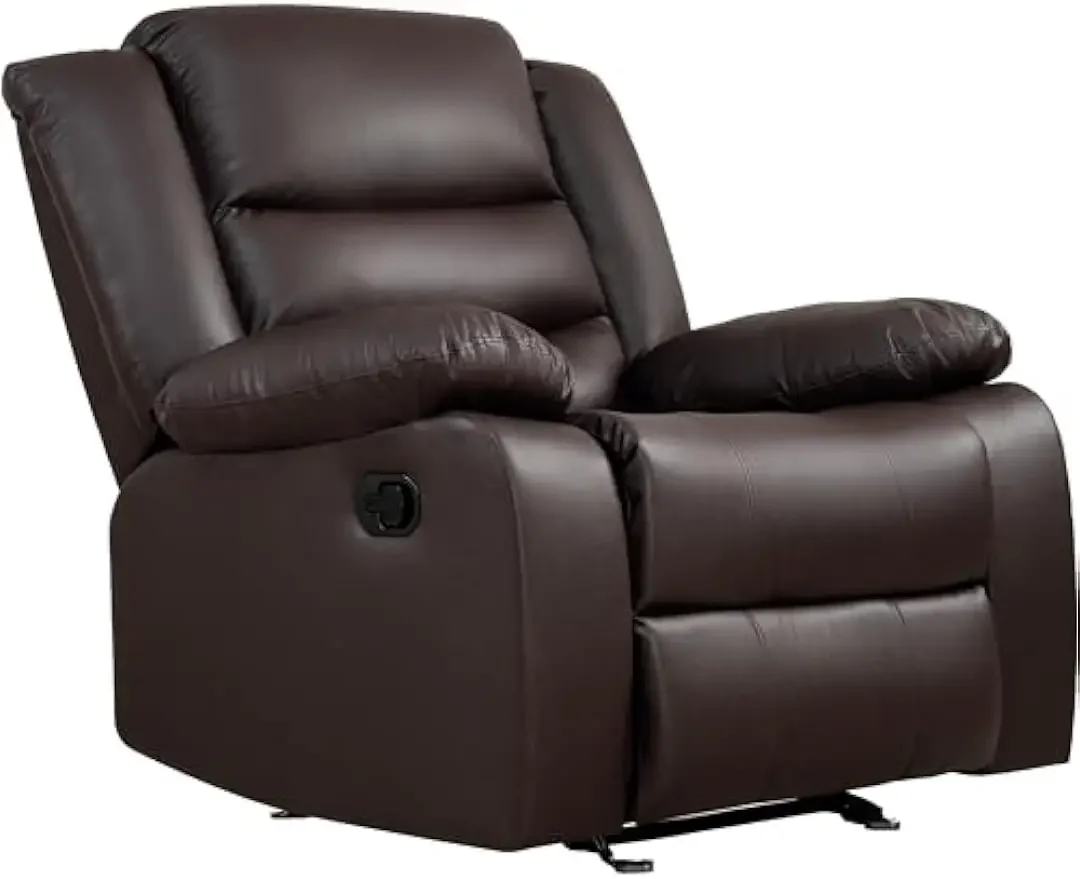 

Rocker Recliner Chair - Oversized Leather Lazy Boy Recliner Chair with Overstuffed Armrest, Faux Leather Manual Reclining Chair