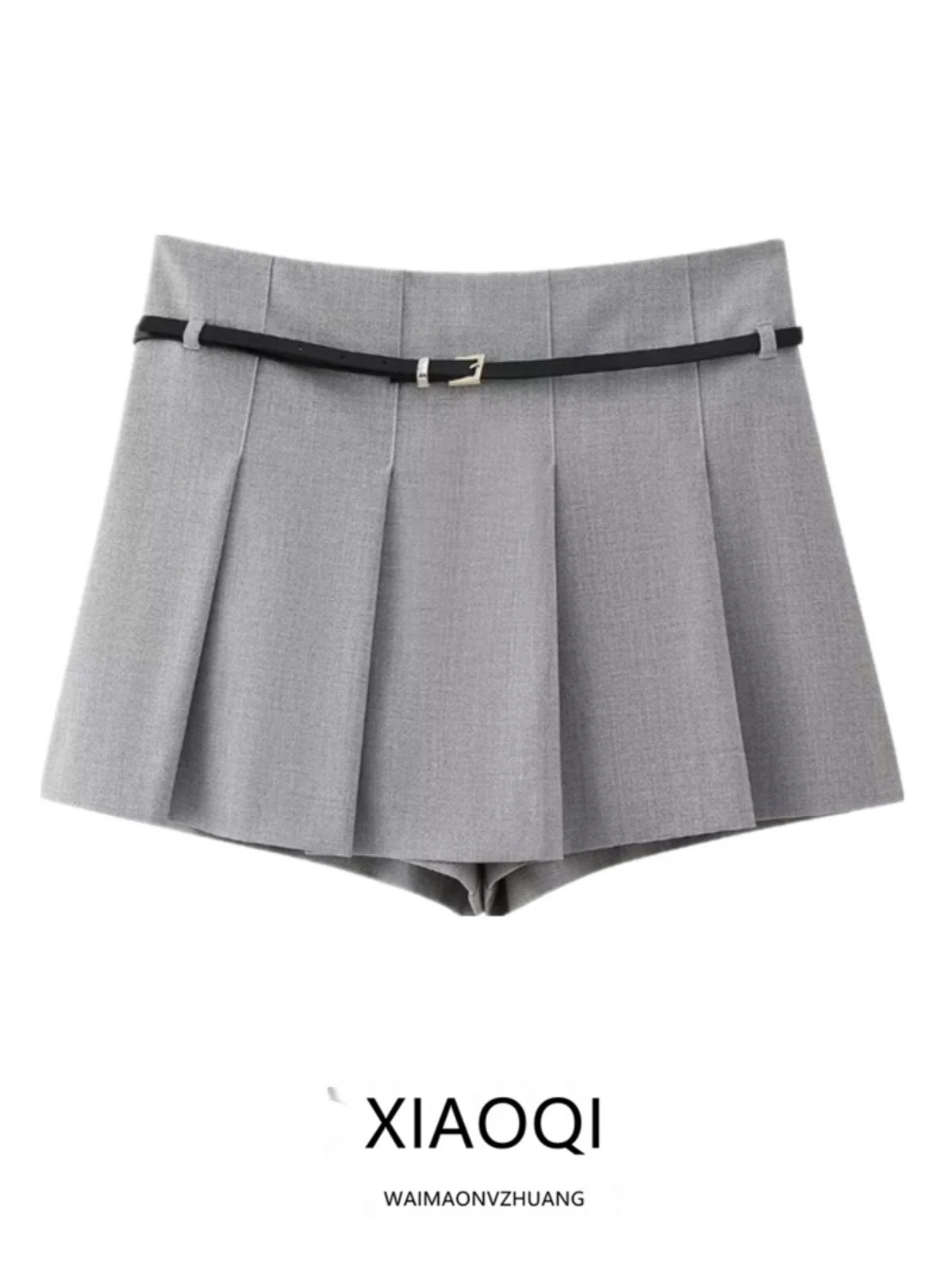 Plones Falda de Cintura Alta Versátiles y Adeazantes para Mujer, Primavera 2024, con Cinturón, Pliegues Anchos, Estilo ...