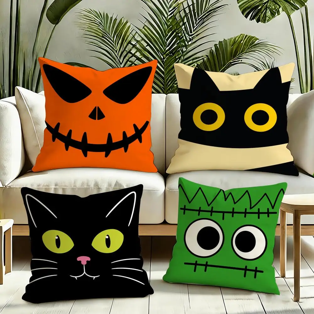 Cute Halloween Ghost Cushion Cover Silky Short Plush Invisible Zipper Dustproof Sofa Pillow Case for Home Decor