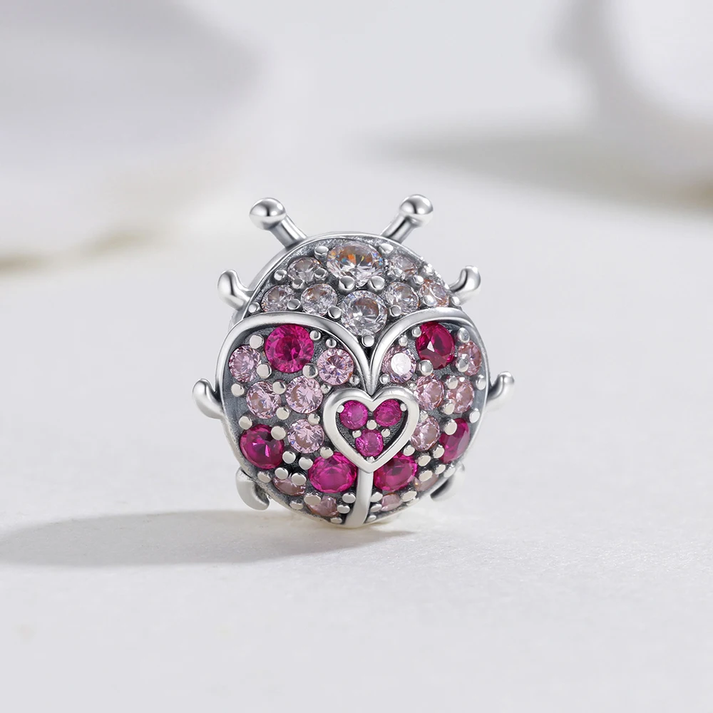 New 925 Sterling Silver Full Rhinestone Ladybug Beads Fits Original Bracelets Meaningful Graduation Jewelry Gifts For Women