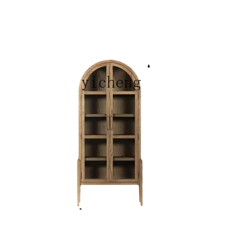 

YY Living Room Bookcase Solid Wood French Retro Locker Sideboard Wine Cabinet Arch