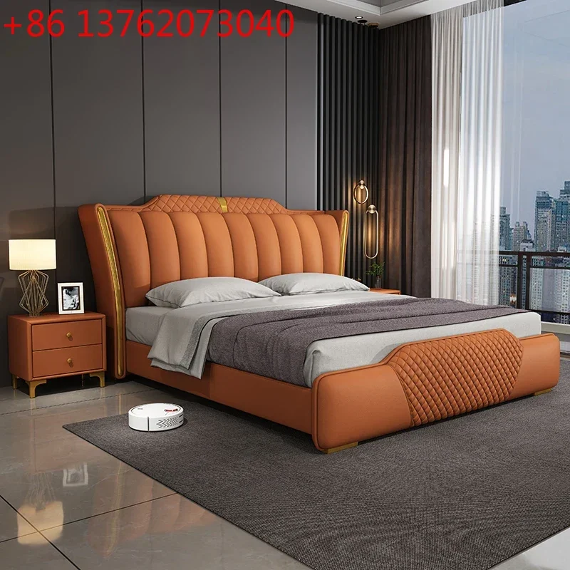 

Nordic Unique Aesthetic Double Bed Queen Size Cute Modern King Double Bed Luxury Faux Leather Cama Box Casal Bedroom Furniture
