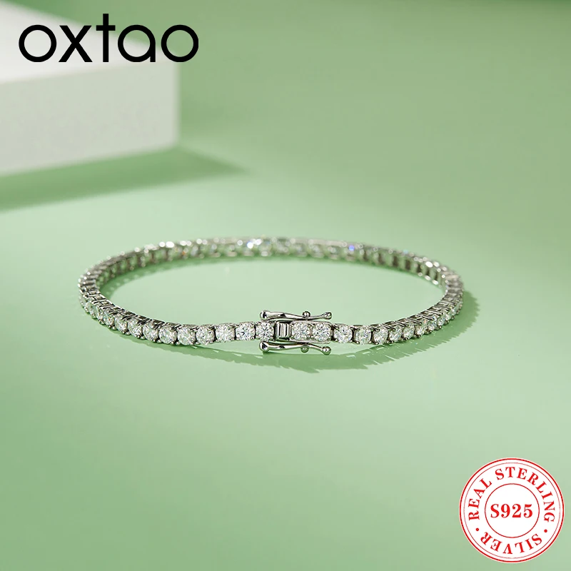 

OXTAO 3mm 4mm Moissanite Moissanite Tennis Bracelet Classic Four Prong Original S925 Silver Bracelets Plated 18k White Jewelry