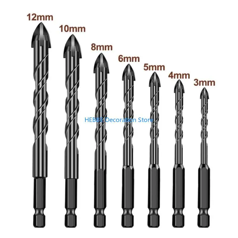 B0KC 12Piece Set of Multiple Material Drill Bits Accurate Hole Drilling for Concrete Glass & Featuring Hard Alloy Design
