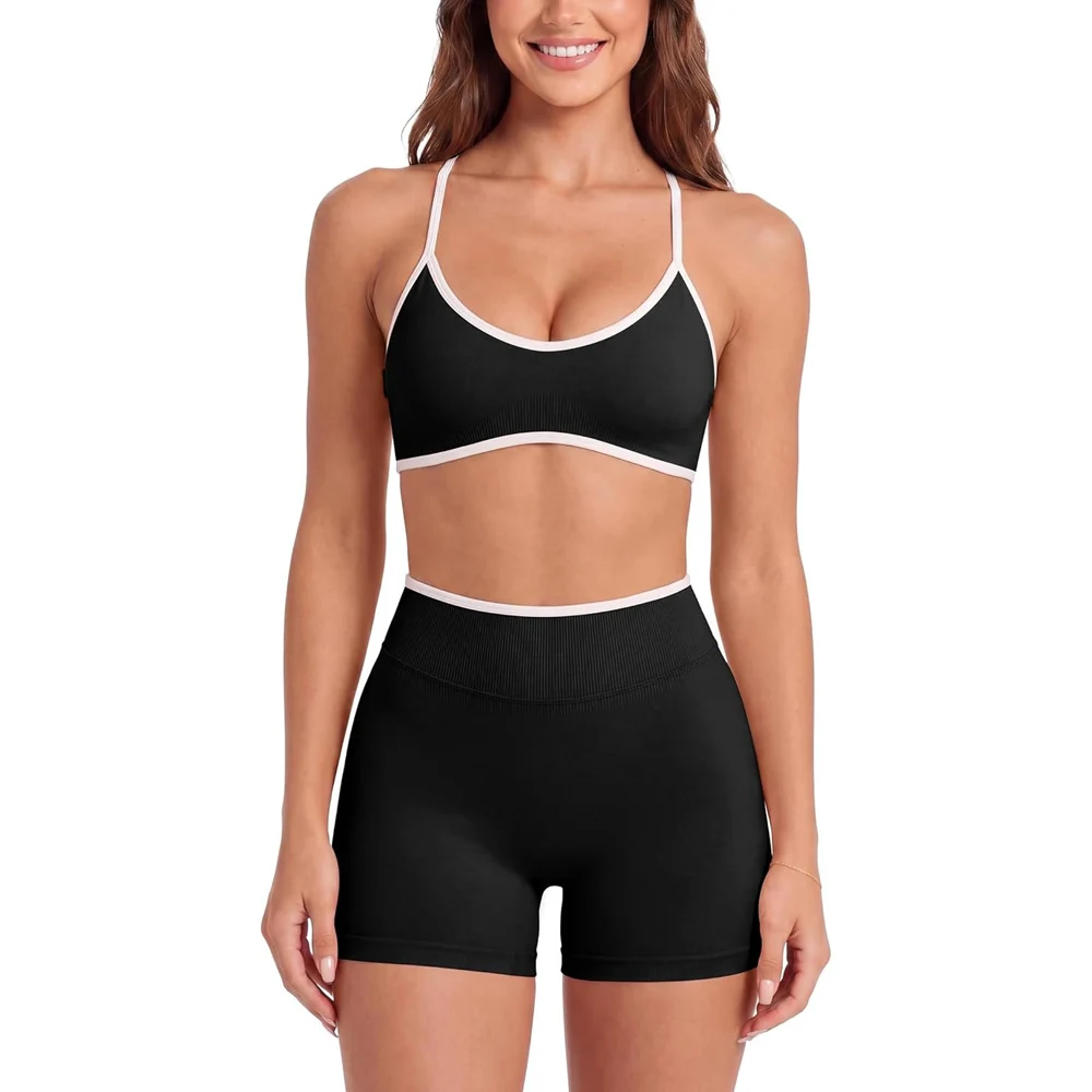 Seamless Yoga Set Gym Clothes Woman 2 Pcs Adjustable Strap Sports Bra High Waist Scrunch Shorts Workout Sets Female Sportswear