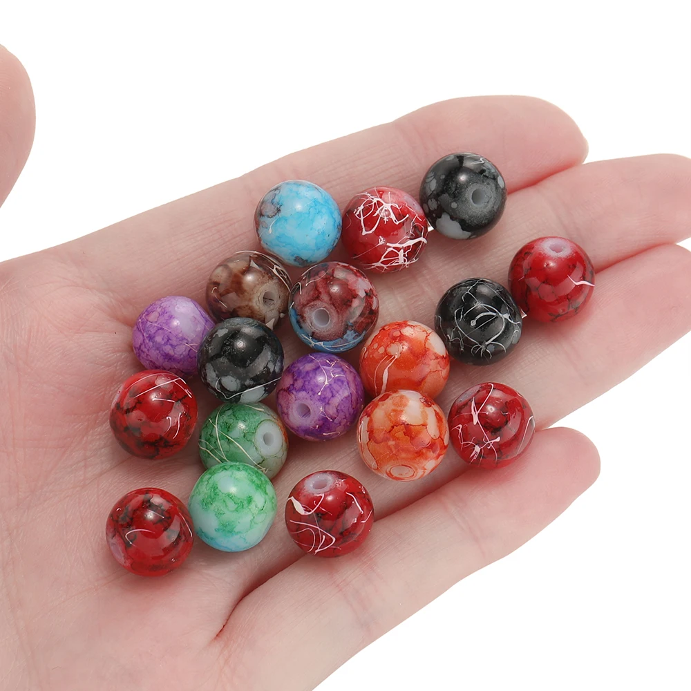 20-100pcs 4/6/8/10mm Glass Crackle Round Bead Colorful Pattern Loose Spacer Beads For DIY Making Jewelry Bracelets Accessories