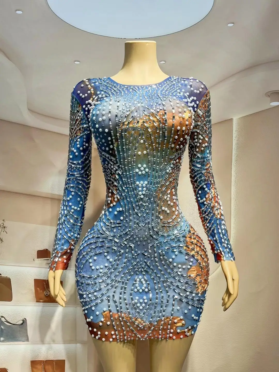 Moda nuovo arrivo strass Bodycon Multicolor Dress Women Evening Party Dinner Dress Lady elegante Celebrity Dress Stage Wear