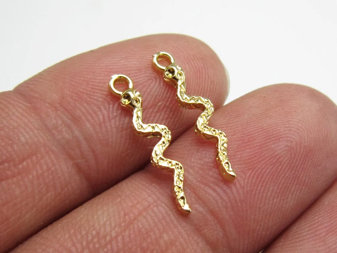 

10pcs Gold Snake Charm, Earring Charms Hoop, Jewelry Making Charms, Earring Findings, Necklace pendant, Real Gold plated G001