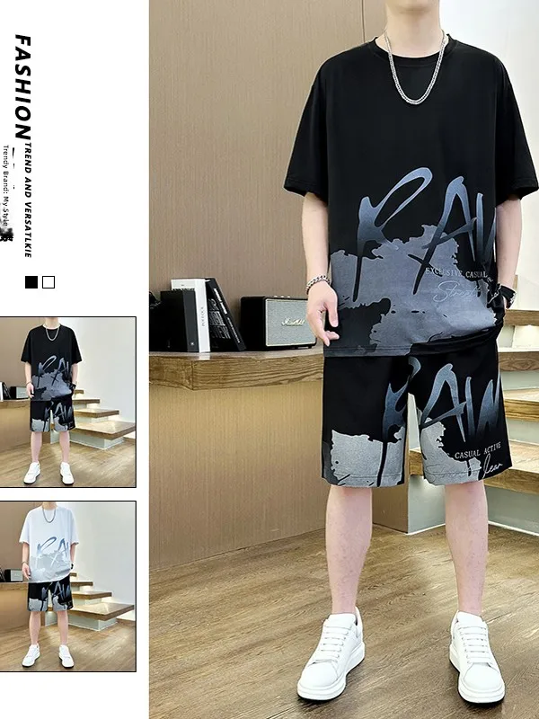 2025 Summer New Ice Silk Sport Casual Thin ort Sve T-irt orts Set Cool Men's Faion Brand Polyester Fiber Youth