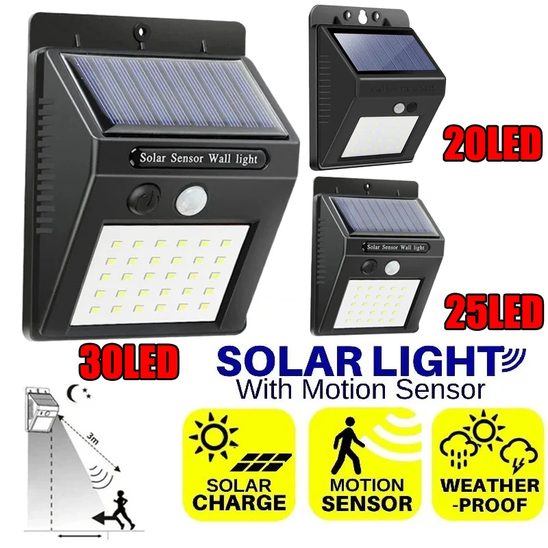 

Solar Light 20~30 LED Outdoor Waterproof Solar Wall Lamp With Motion Sensor Garden Courtyard Decoration Spotlights Wall Light