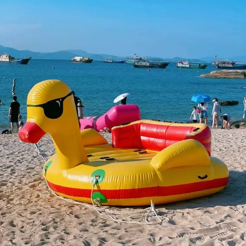 Inflatable sea yellow duck, duck skin raft, big yellow duck surfing boat, water towing cool duck, banana boat, speedboat