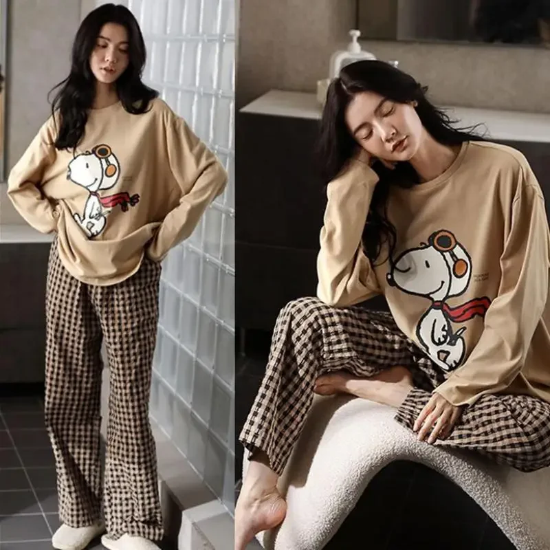 

Anime Kawaii Snoopy Pajamas Sets Cute Cartoon Women's Long Sleeved Thin Loose Spring Autumn Home Clothing Sleepwear Gift