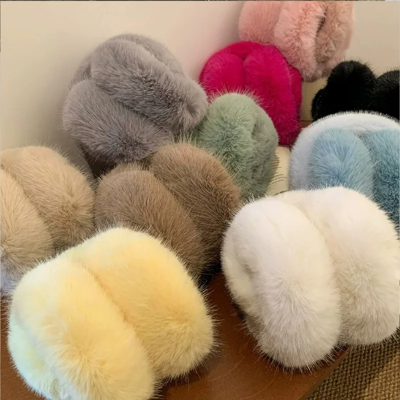 Fox Fur Imitation Plush Earmuffs Women Winter Thicken Colorful Plush Ear Protection Cold-proof Windproof Solid Color Ear Covers
