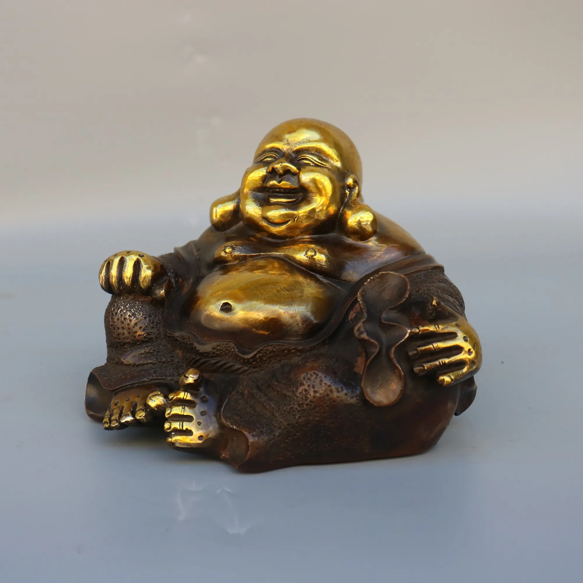Smiling Mouth Always Opens Money Bag Maitreya Buddha Retro Brass Home Desktop Decoration Ornament
