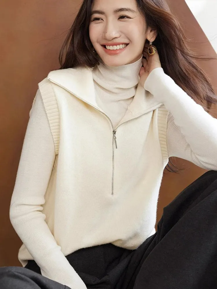 

Faionable Pure Color f Женский жилет с воротником-молнией и воротником-стойкой, вязаный свитер, дизайн Sensation Commute Sle Online Exc...