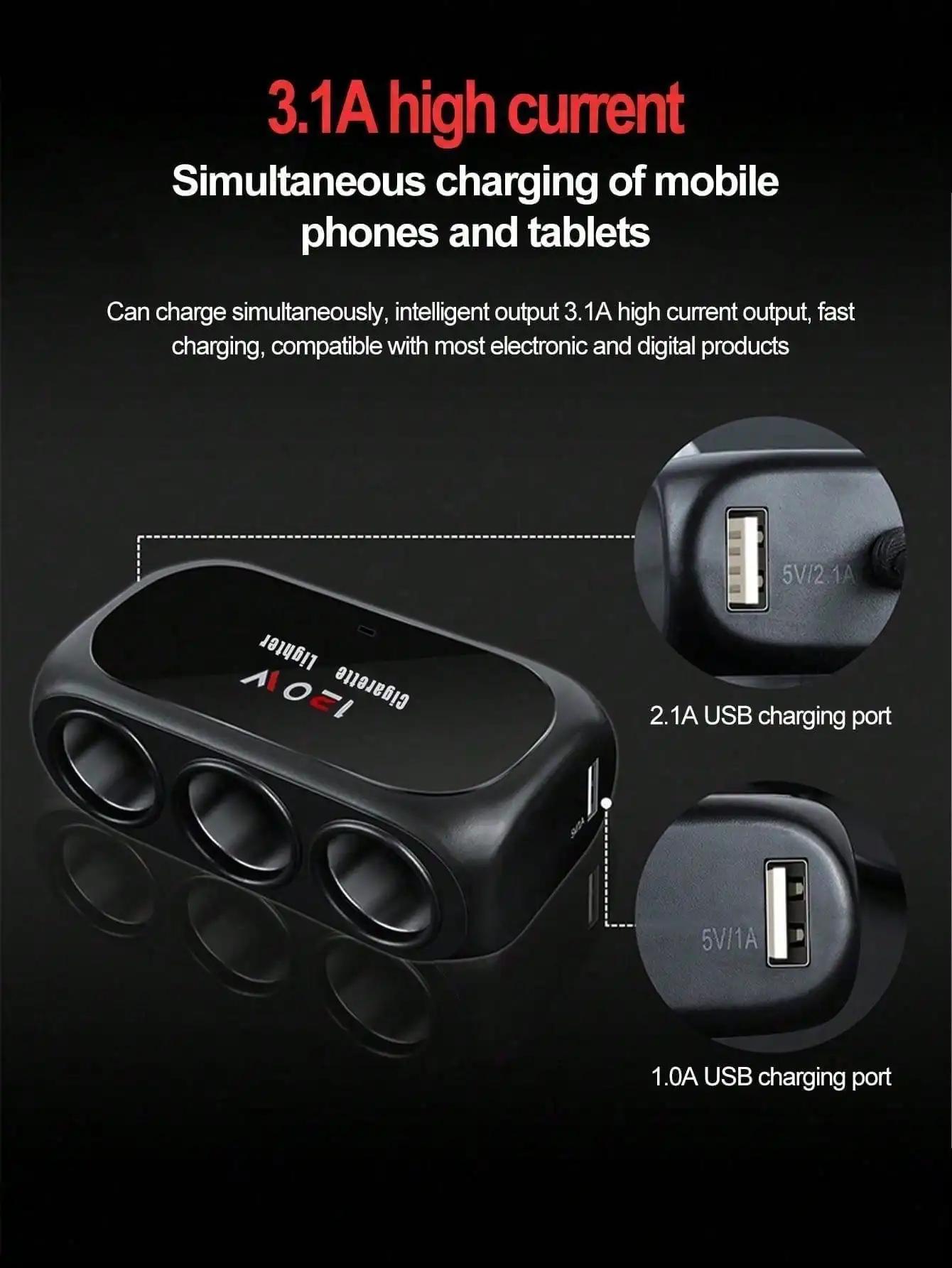 3 Socket Car Cigarette Lighter Splitter Dual USB LED Car Fast Charger 12V 24V Car Charger Adapter for lPhone GPS Dashcam ﻿