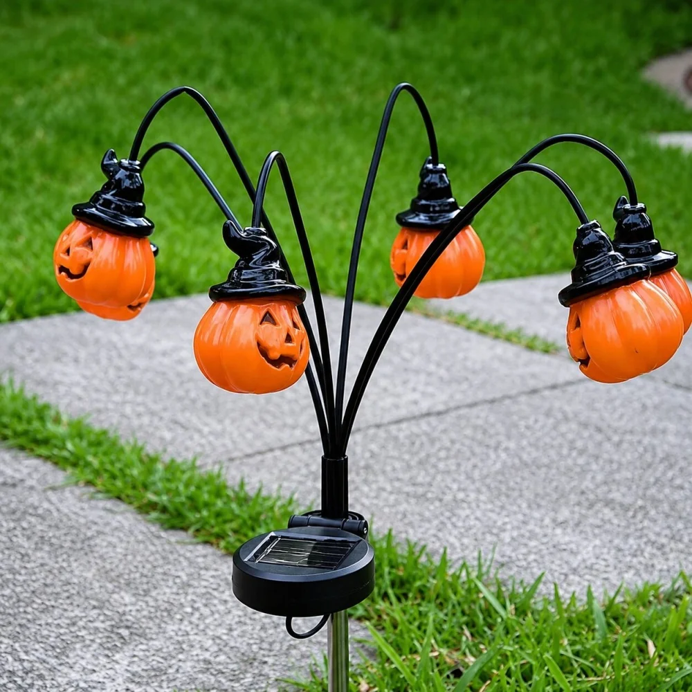 Halloween Solar Pumpkin Garden Lights Outdoor Waterproof Orange Ghost Lights Garden Yard Terrace Holiday Horror Decorations