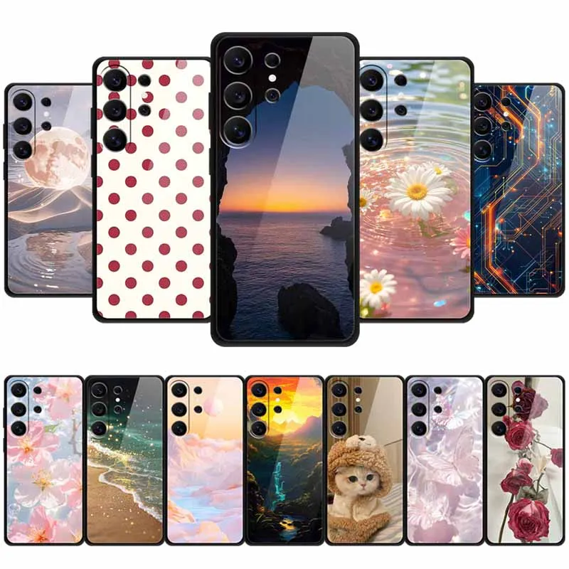 Cute Cover For Samsung Galaxy S26 Ultra Capa S 26 Ultra Luxury Phone Case Tempered Glass Hard Back Shell Bumper Floral Funda