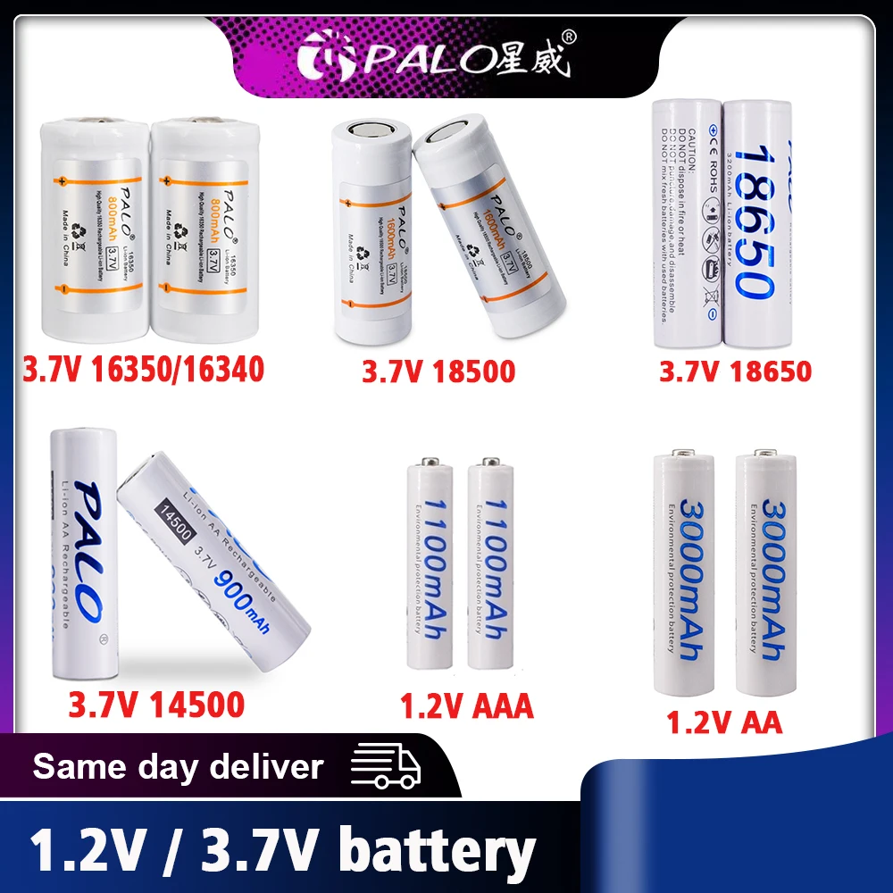 

PALO 1.2V AA/AAA Rechargeable Ni-MH Batterie + 3.7V Rechargeable LI-ION battery 16350/16340 18500 18650 14500 Holder Storage Box