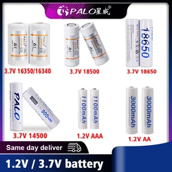 PALO 1.2V AA/AAA akumulator Ni-MH Batterie + 3.7V akumulator litowo-jonowy 16350/16340 18500 18650 14500 uchwyt schowek