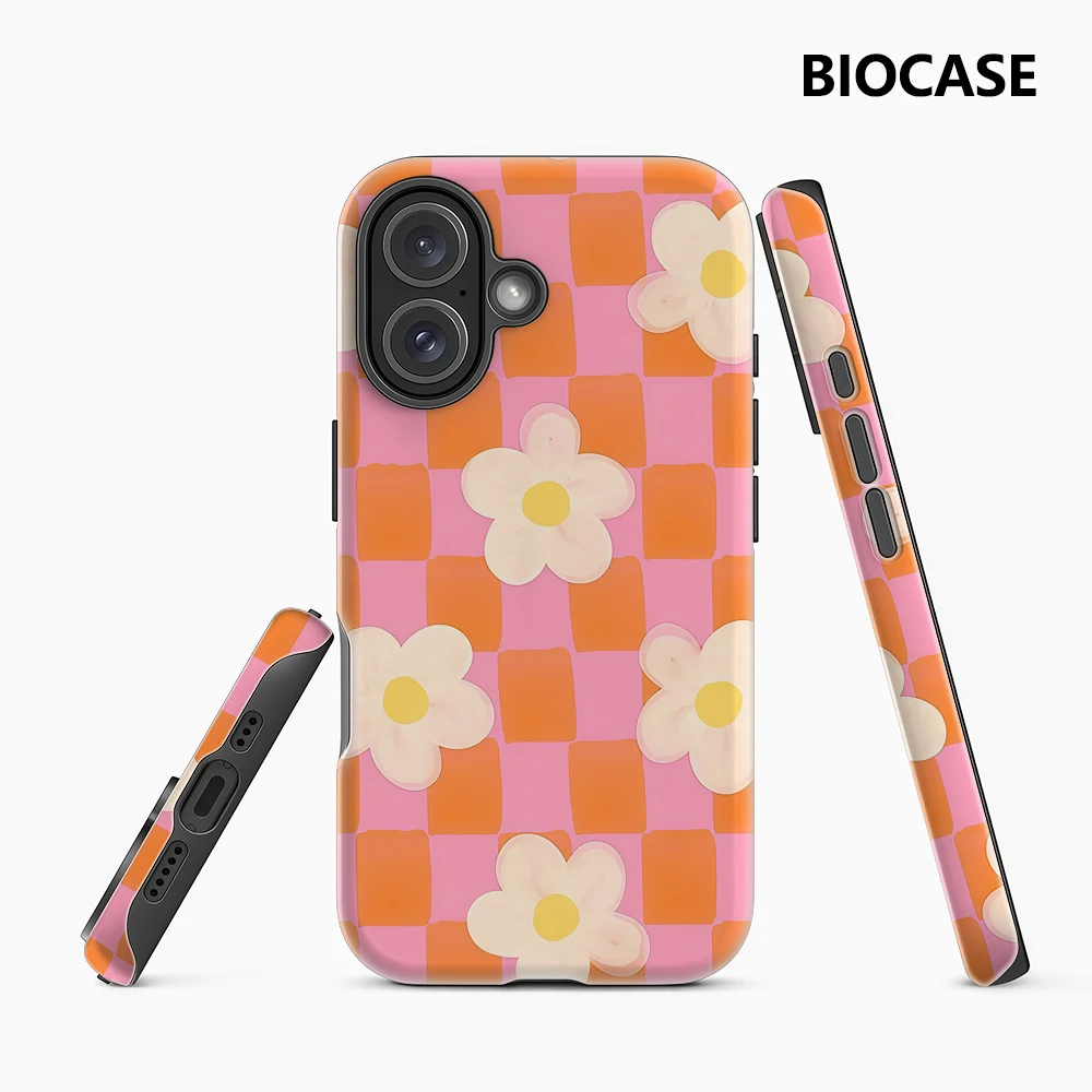 

Чехол для телефона Flowers Pink Orange Checkerboard IPhone 17 Must-Haves для iPhone 17, 16, 15, 14, 13 Pro Max Plus, двухслойная задняя крышка