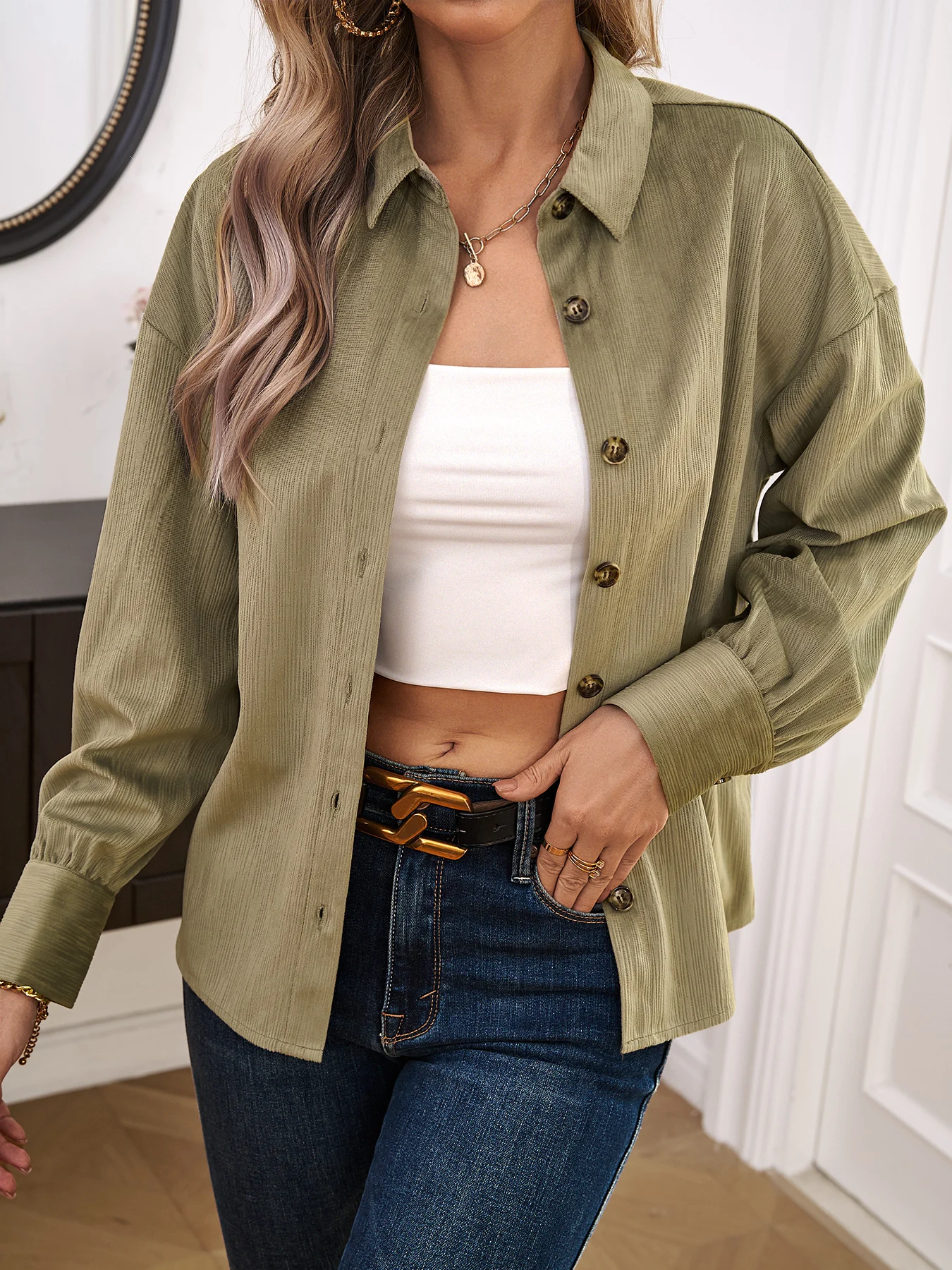 2024 new Women Fashion With Pocket Oversized Linen Shirts Vintage Long Sleeve Button-up Female Blouses Blusas Chic Tops