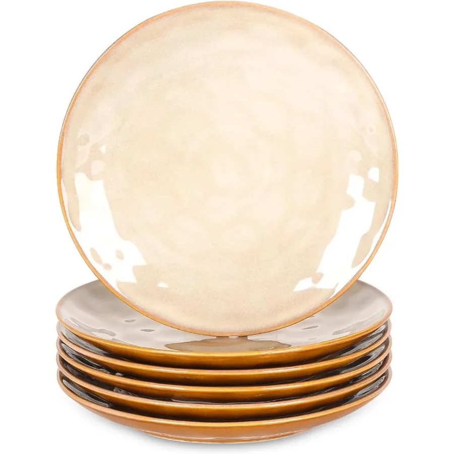 

Ceramic Dessert Salad Plates 8 Inch Set of 6 Round Microwave Oven and Dishwasher Safe Scratch Resistant Porcelain Fluted Design