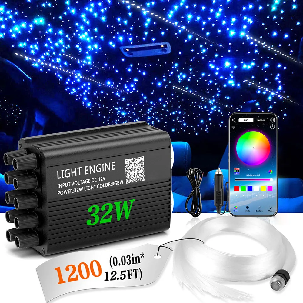 Image of 1200PCS Twinkle Starlight Headliner DIY Kit – Glasfaser-Auto-Deckenleuchten mit Meteor-Effekt, RGBW-Modi, Bluetooth-Steuerung