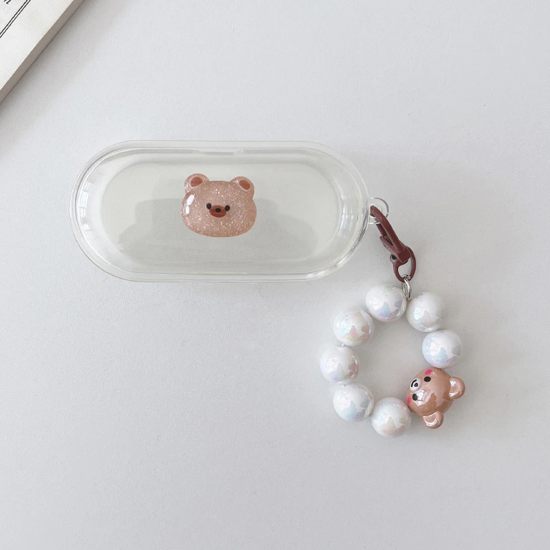 For Samsung Galaxy buds plus /buds+ /buds 1 2 3 Case Cute Bear Cartoon Silicone Transparent Earphone Cover with Keychain