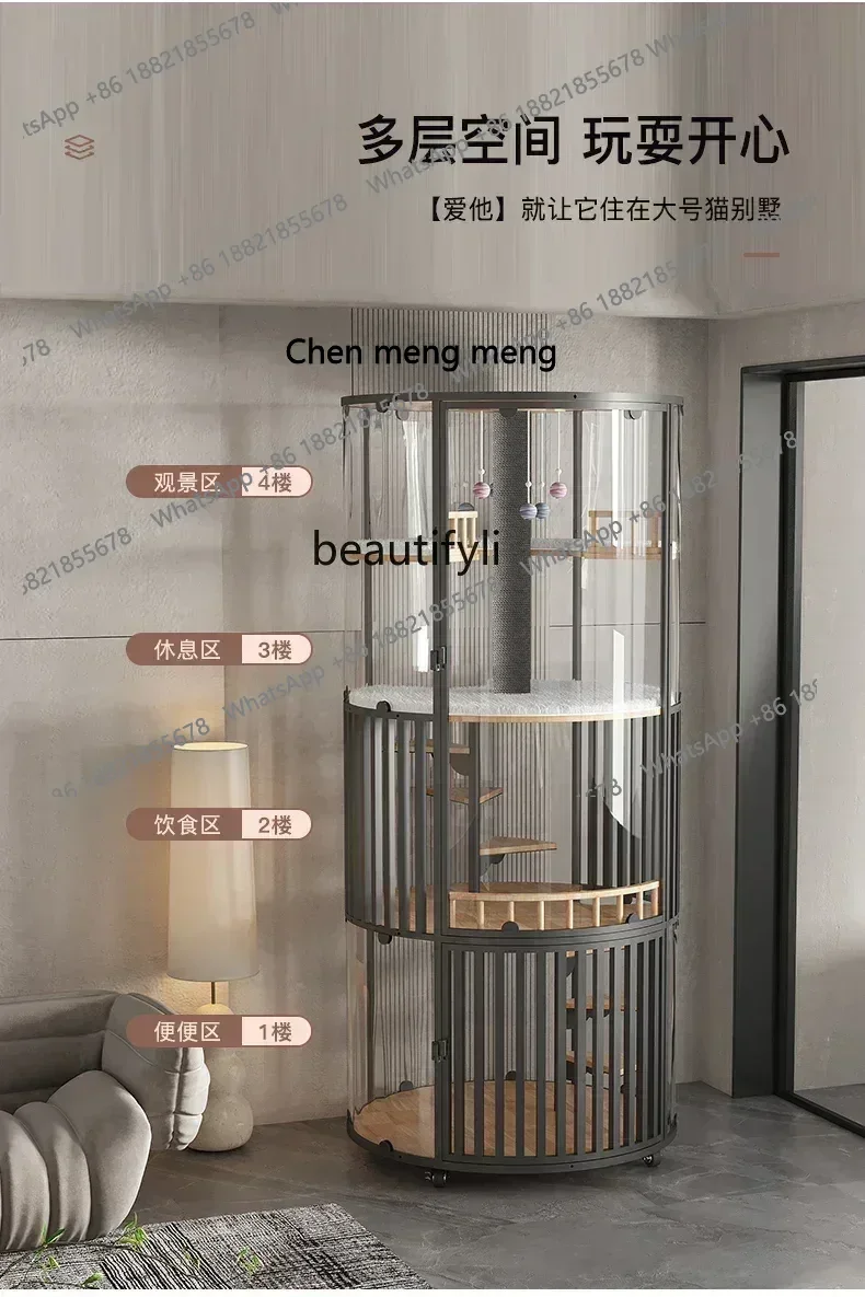 

smt7486 new 360 Glass Panoramic Cat Villa Cat Cage Cat Room Luxury Large Home Indoor with Toilet Integrated ss 7486