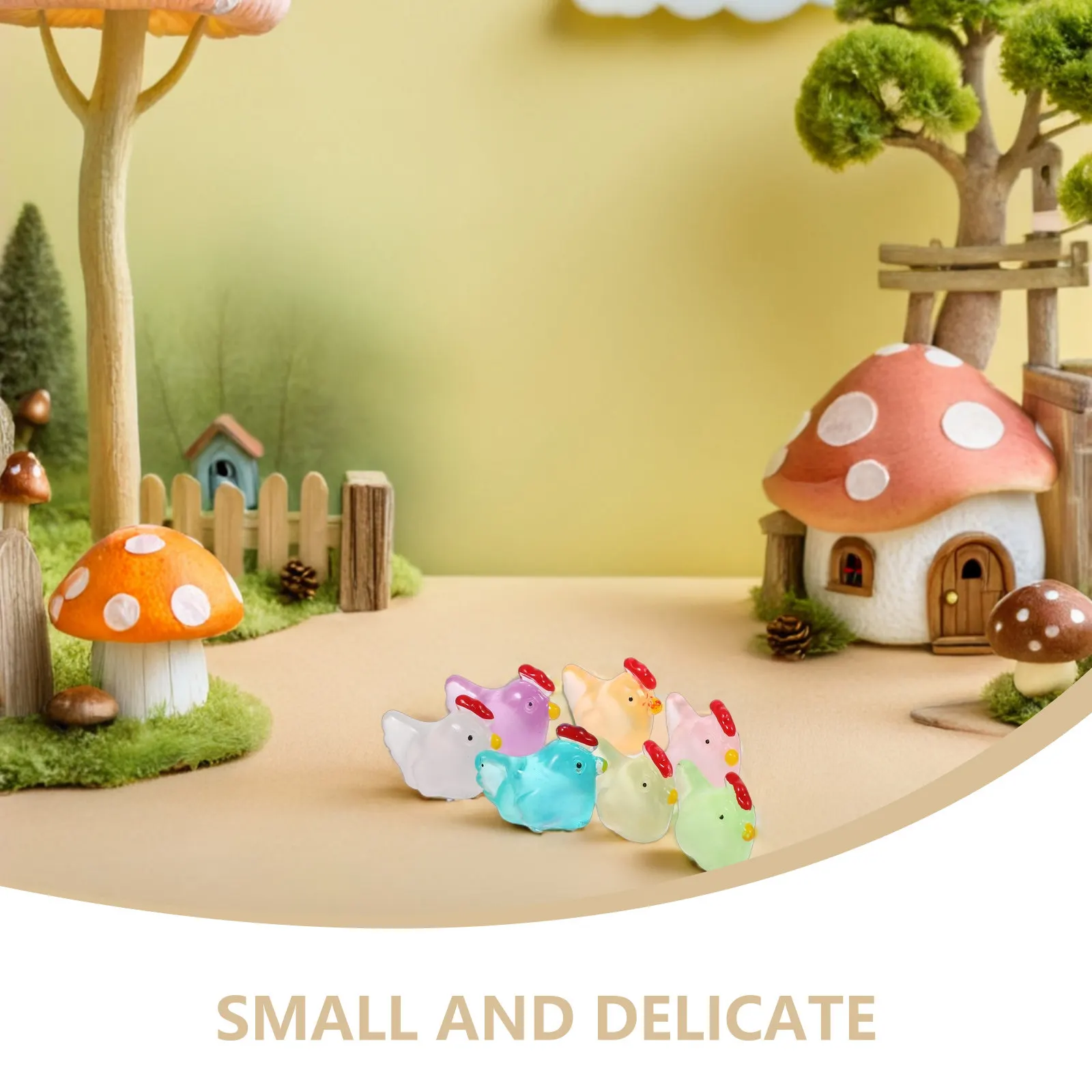 48Pcs Glow in The Dark Resin Chicken Ornament Mini Cartoon Sculpture Garden Decoration DIY Micro Moss Bonsai Small Animal