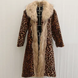 Leopard Long Faux Fur Coat Women Autumn Winter Large Jacket Overcoat Turn Down Collar Thick Coat Warm Jackets Maxi Coats