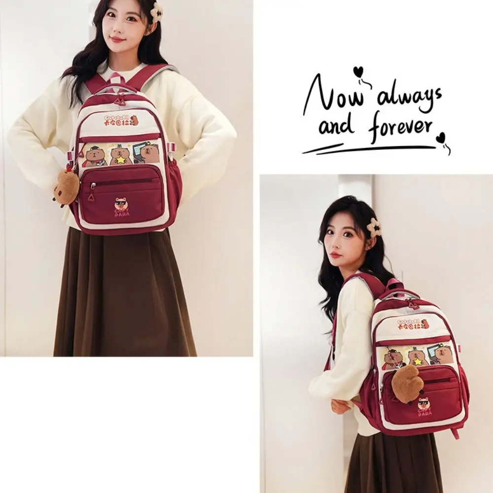 متعددة الوظائف الكرتون كابيبارا حقيبة الظهر عارضة نمط سعة كبيرة حقيبة مدرسية لطيف مع قلادة حقيبة كتف عادية السفر