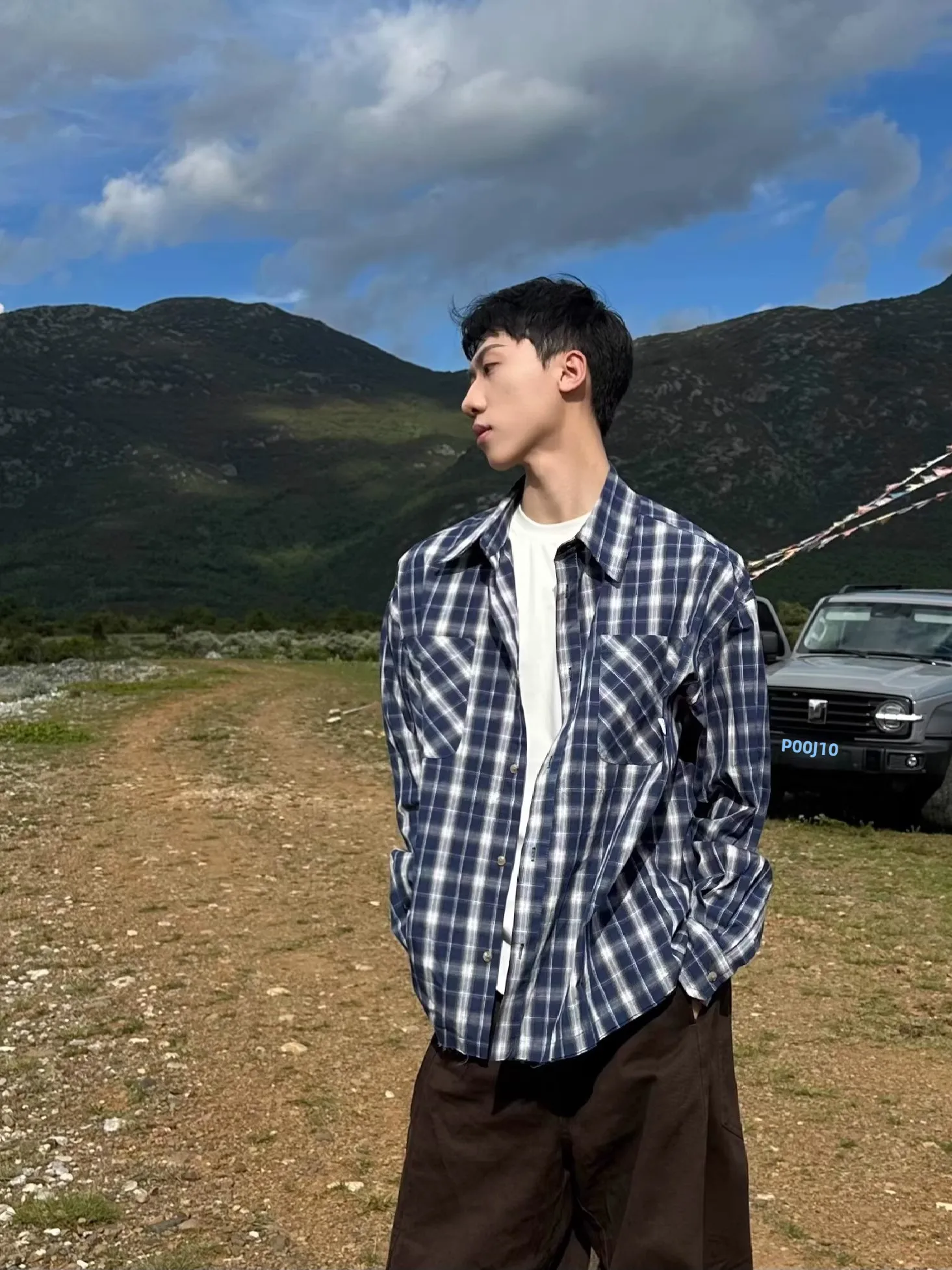 

Куртка-пальто ROOR в американском ретро-стиле, клетчатая, удлиненная, для мужчин и женщин, стильная, повседневная, хлопковая, осенняя