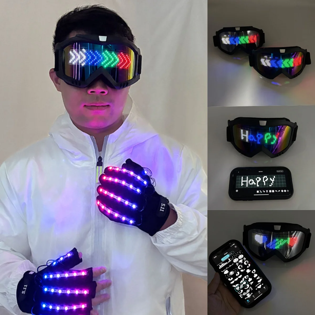 Men's & Women's LED Luminous Goggles Rechargeable Bluetooth Customizable Light Up Mask for Cosplay DJ Party Carnival