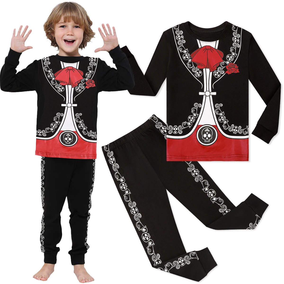 Halloween Pajamas Kid Mexico Day of The Dead Pyjamas Toddler Boy Sleepwear Carnival Fancy Dress Cosplay Party Gift Nightwear Set