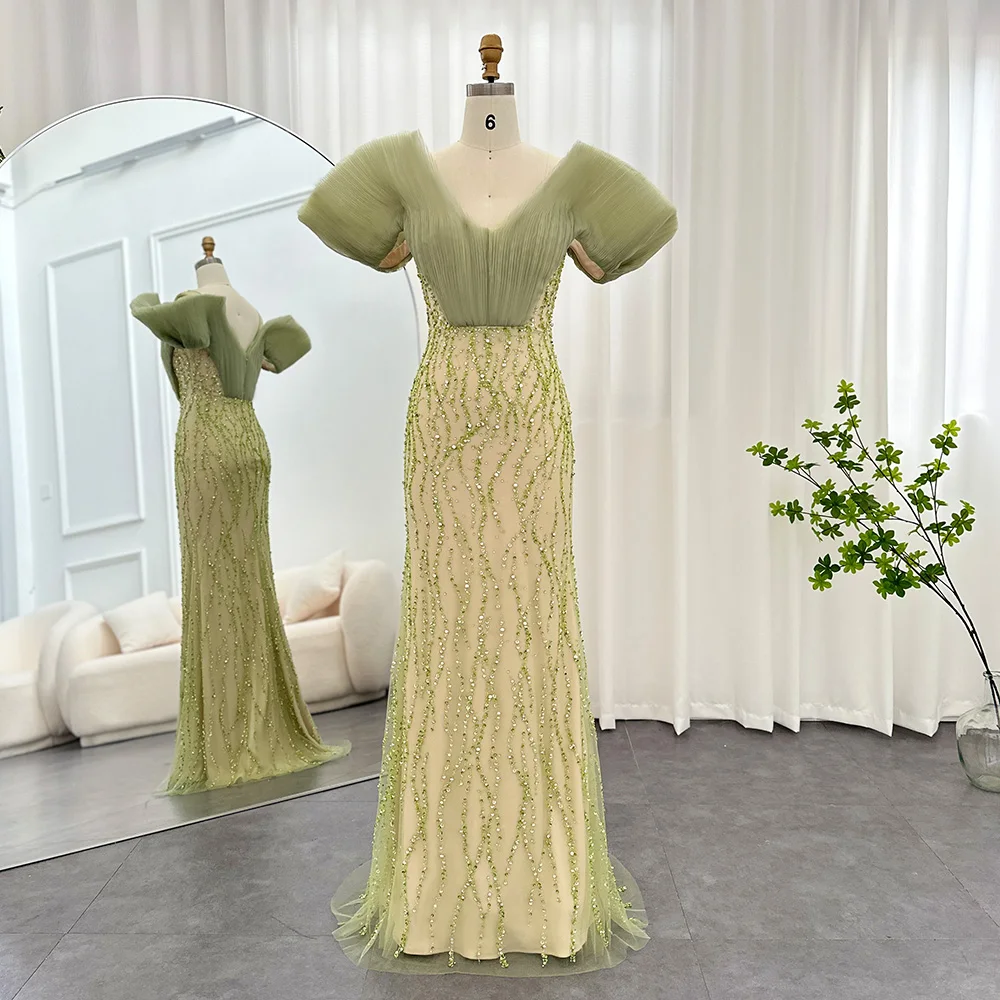 For Sale !! Sharon Said Luxury Dubai Sage Green Mermaid Evening Dresses Off Shoulder Arabic Formal Party Gowns SS377 No Return