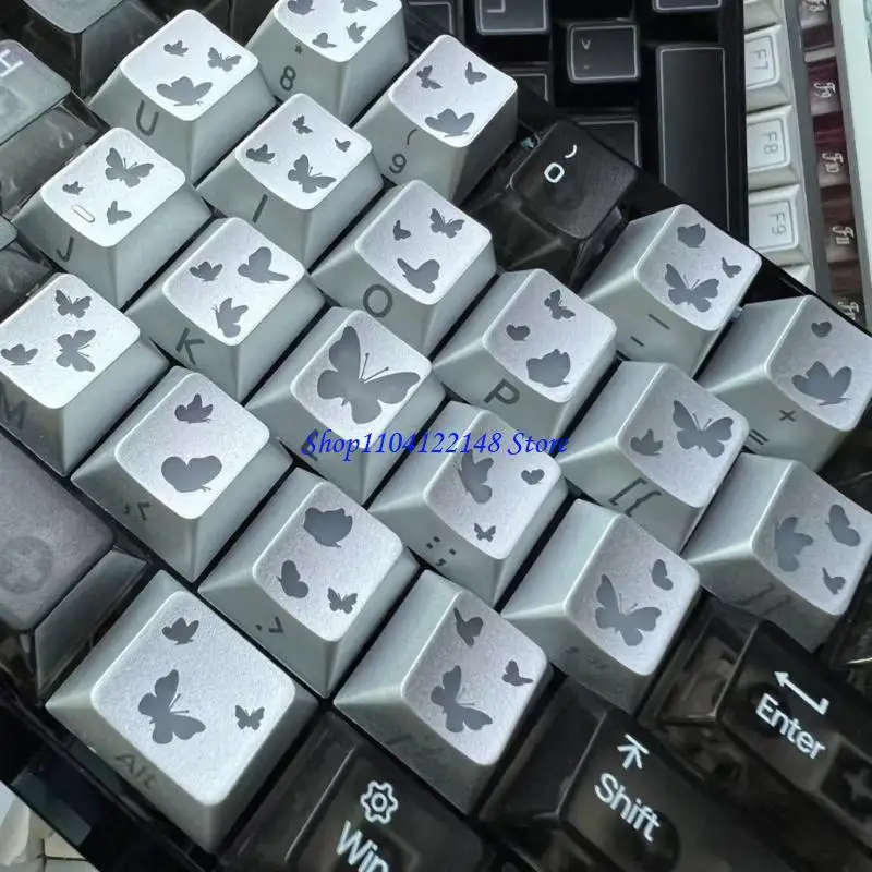 P9FA 21 Heart Theme Keycaps Original Height With Butterfly Design Gamer Gift