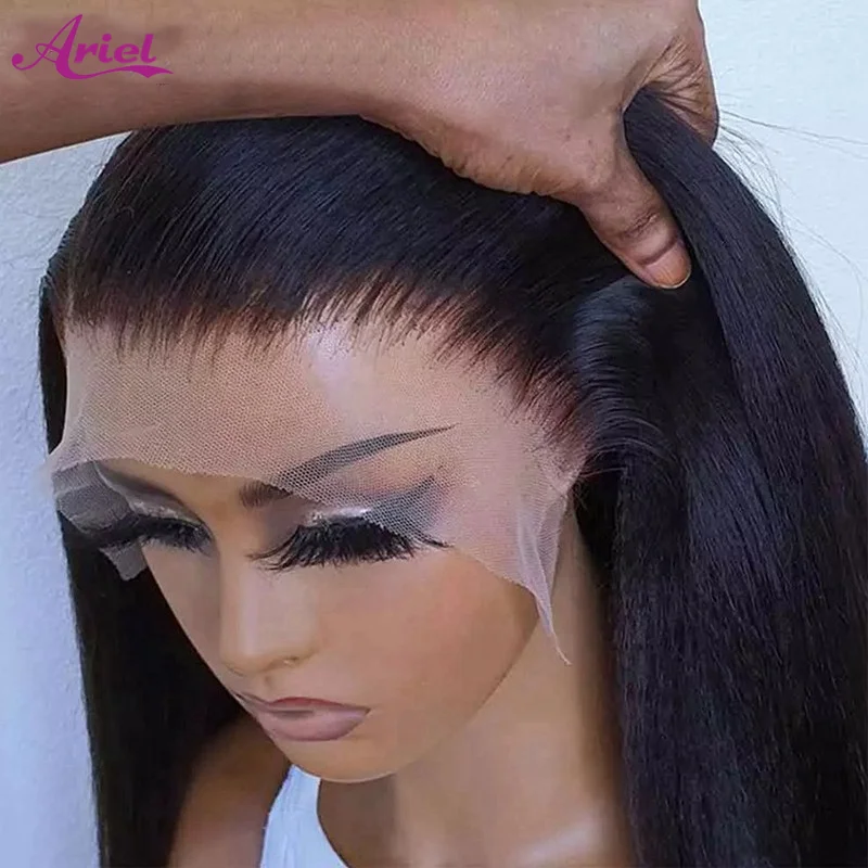 HD 13x4 peluca con malla Frontal recta rizada pelucas de cabello humano rizado en venta de liquidación peluca con bordes 4C peluca Frontal de encaje Yaki 100% cabello humano