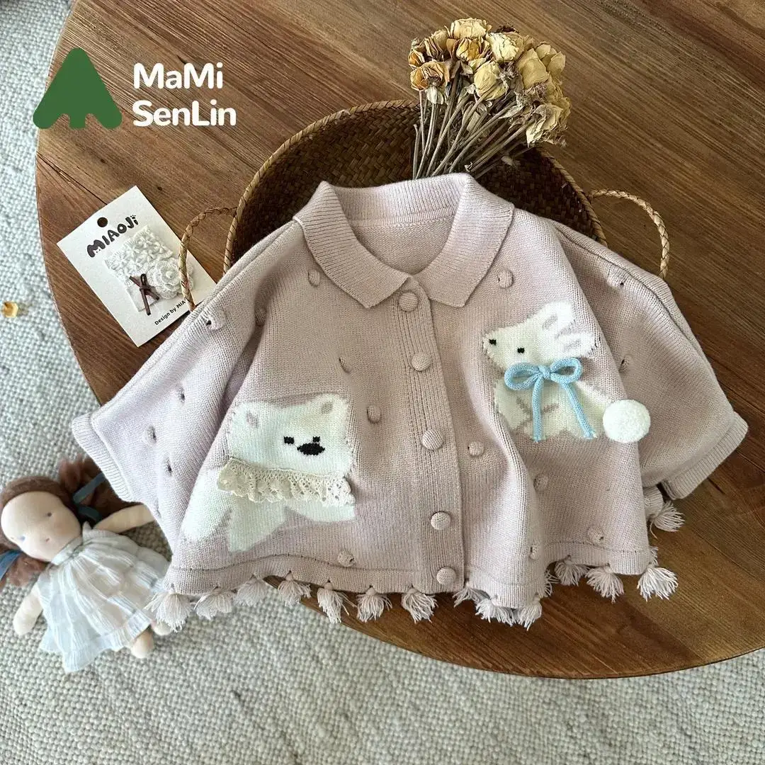 Baby Toddle Girls Christmas Shawl Cloak Autumn Winter Toddler Coat Birthday Party Cute Cartoon Cape Sweater Children Windcoat